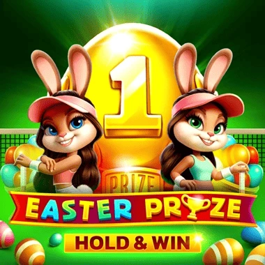 Easter Prize Hold & Win slot thumbnail featuring two cartoon bunny characters holding tennis rackets