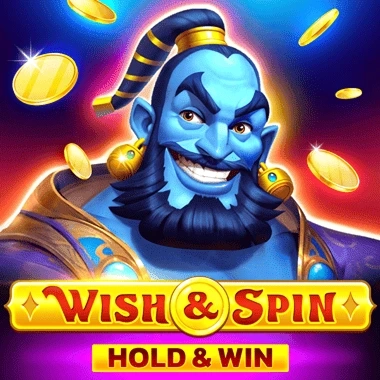 Γενέας με χρυσά νομίσματα και το κείμενο "Wish & Spin Hold & Win